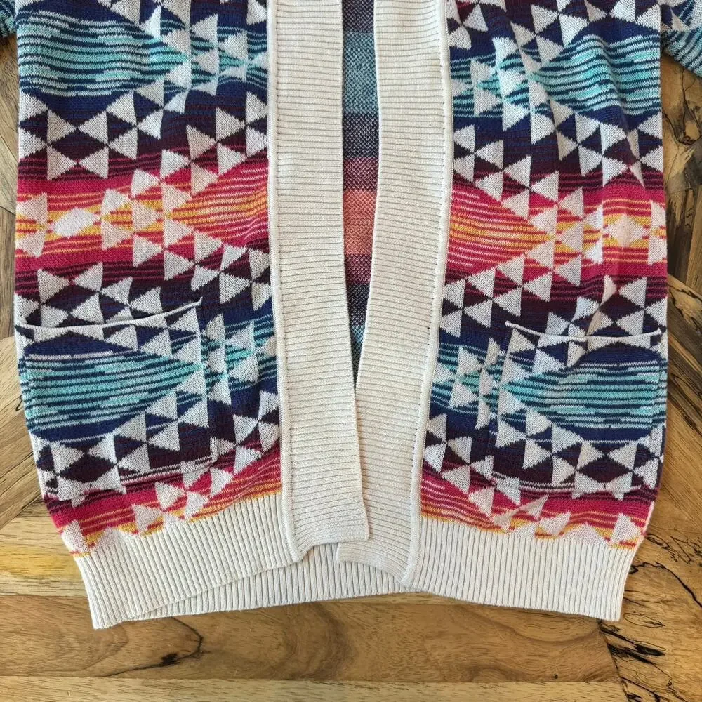 Billabong Girls L 12/14 Southwestern Aztec Geometric Knit Open Front Cardigan